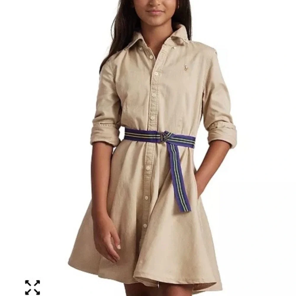 Polo Ralph Lauren girls' khaki belted cotton chino shirtdress